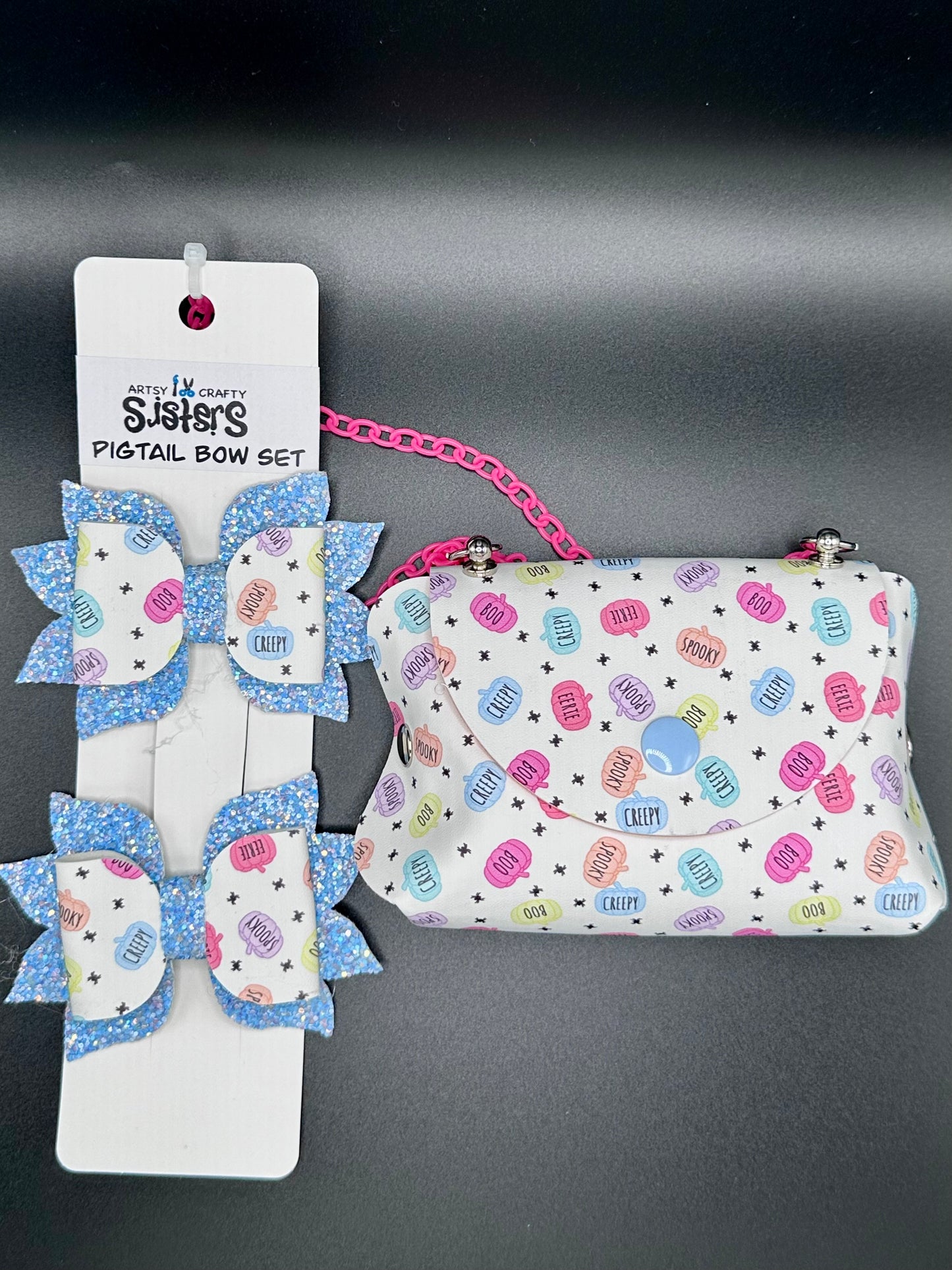 Coordinating Pigtails and Mini Purse Sets - Spooky Patterns